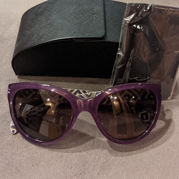 Prada Violet Hexagonal Print Blonde Cat Eye 05p Pr05ps Sunglasses - Picture 2 of 11